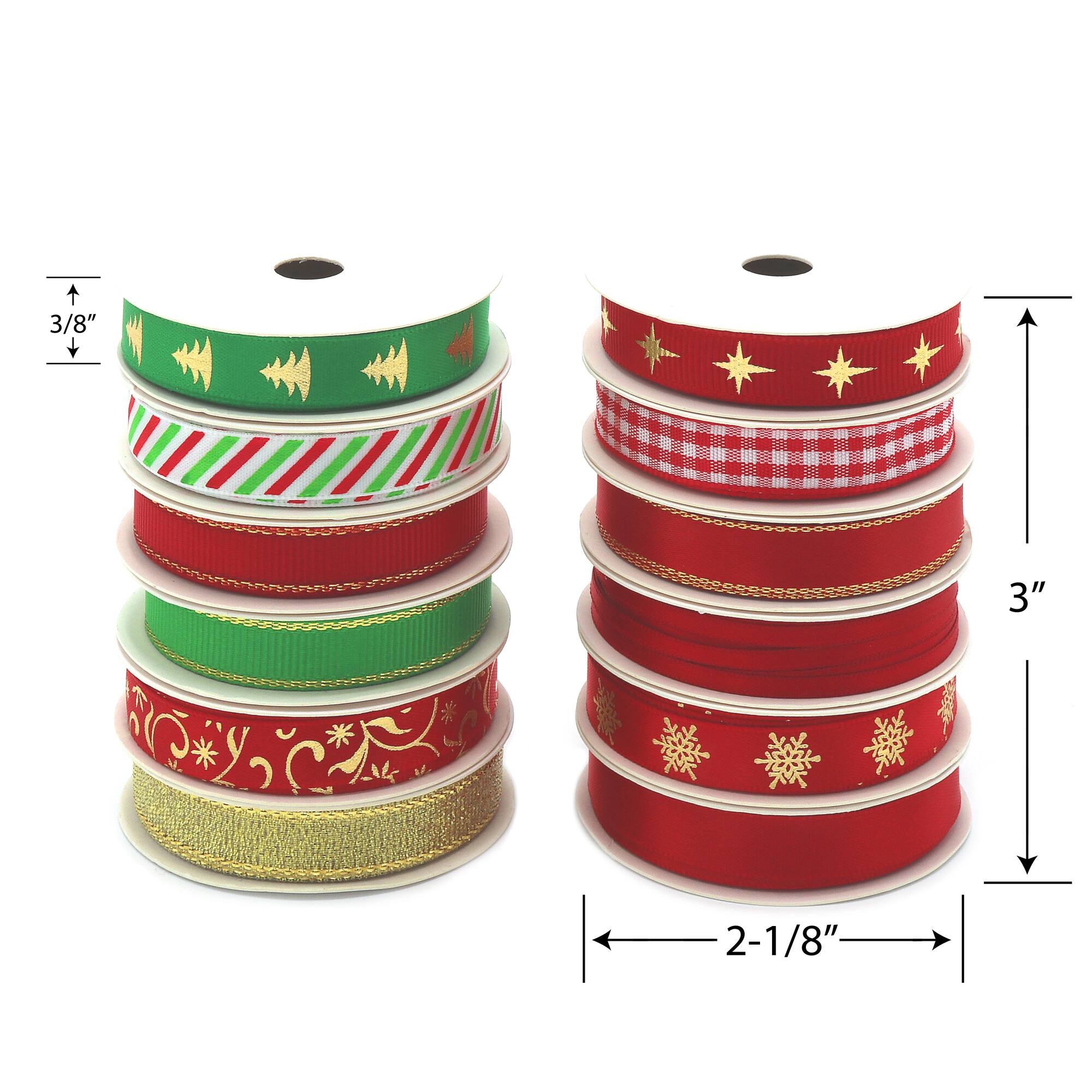 Gwen Studios 3/8" x 48yd. Green & Red Christmas Ribbon For Gifts & Crafts, 24ct.